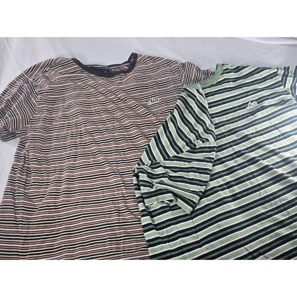 Lot of 2 Lost Striped T-Shirts Men’s Size L & XL Skate Surf Streetwear Logo Tees